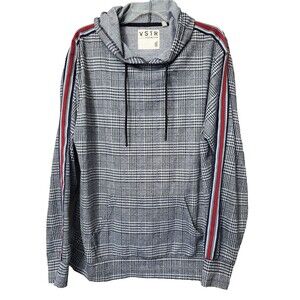 VSTR Mad Plaid Men's Hooded Sweatshirt Twill Stripe Appliques Kangaroo Pocket XL